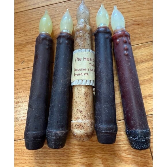 Set of 5 LED Taper Flicker Candles Beige/Dark Brown AA Batteries 6” - Picture 7 of 8